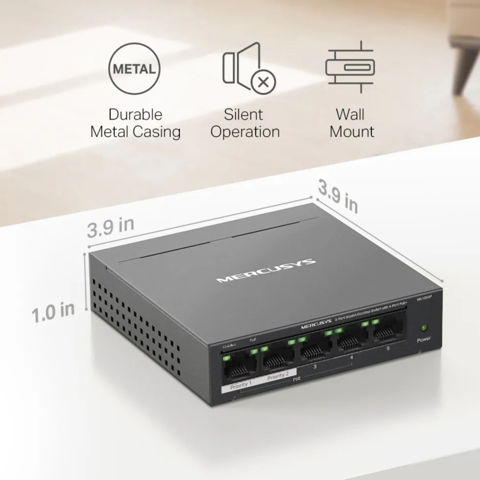 Mercusys MS105GP 5-portars gigabitswitch med POE+