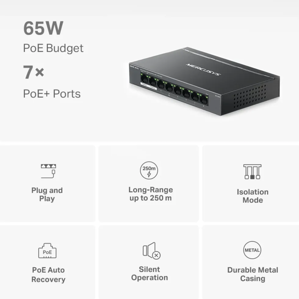 Mercusys MS108GP 8-portars gigabitswitch med POE+