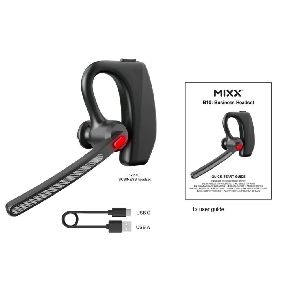 MIXX Mono Headset B10 trådlöst med ENC-mikrofon Svart