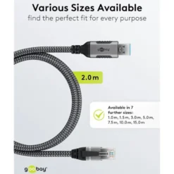 Nätverkskabel med USB-anslutning USB-A 2 m