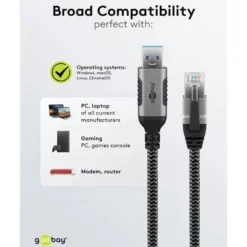 Nätverkskabel med USB-anslutning USB-A 2 m
