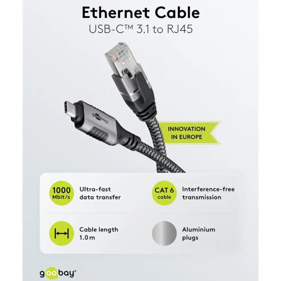 Nätverkskabel med USB-anslutning USB-C 1 m