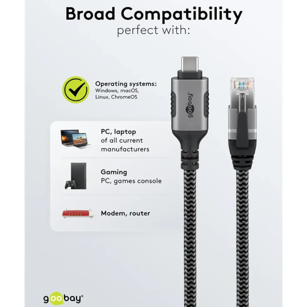 Nätverkskabel med USB-anslutning USB-C 1 m