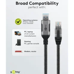 Nätverkskabel med USB-anslutning USB-A 1 m