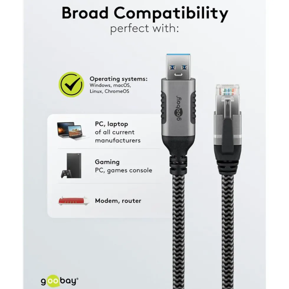 Nätverkskabel med USB-anslutning USB-A 1 m