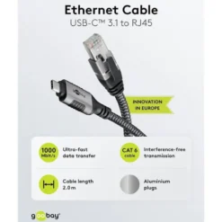 Nätverkskabel med USB-anslutning USB-C 2 m