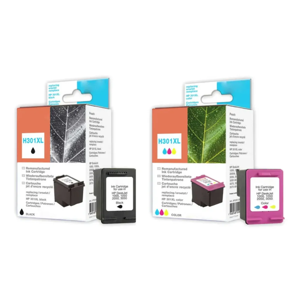 Peach Bläckpatron motsvarar HP 301XL 2-pack