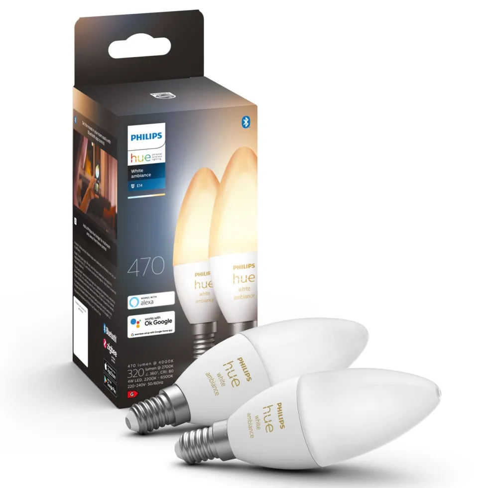 Philips Hue Ambiance Smart LED-lampa E14 470 lm 2-pack