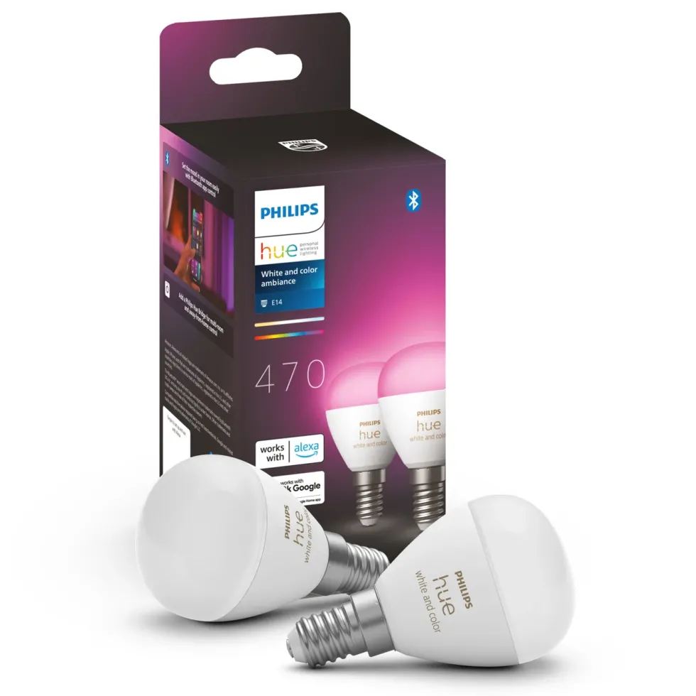 Philips Hue Luster Klotlampa White and Color Ambiance E14 470 lm 2-pack