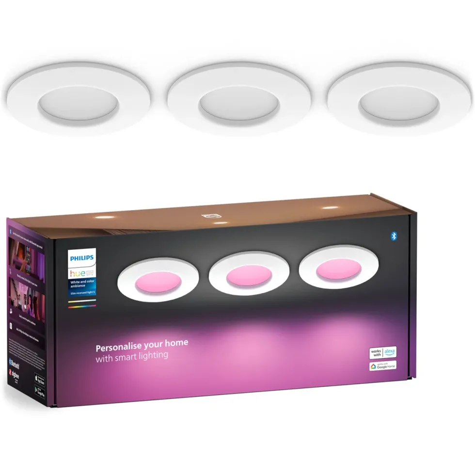 Philips Hue Slim infälld belysning Ø90 mm 3-pack Vit
