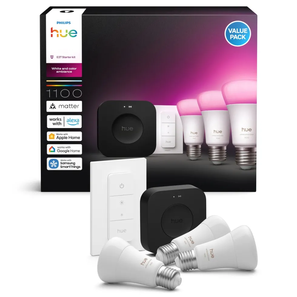 Philips Hue Startpaket Pro: 3x White & Color E27 + Dimmer + Bridge Pro