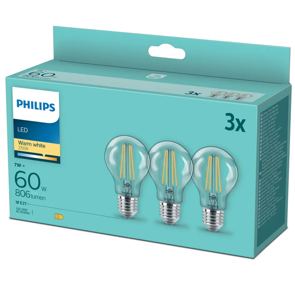 Philips LED-lampa E27 806 lm 3-pack