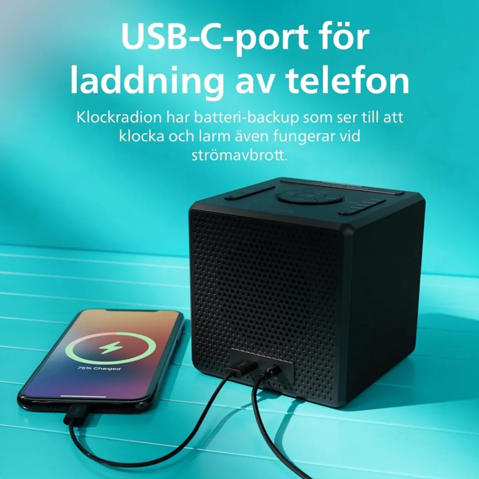 Philips R4600 DAB+-klockradio med USB-C-laddning