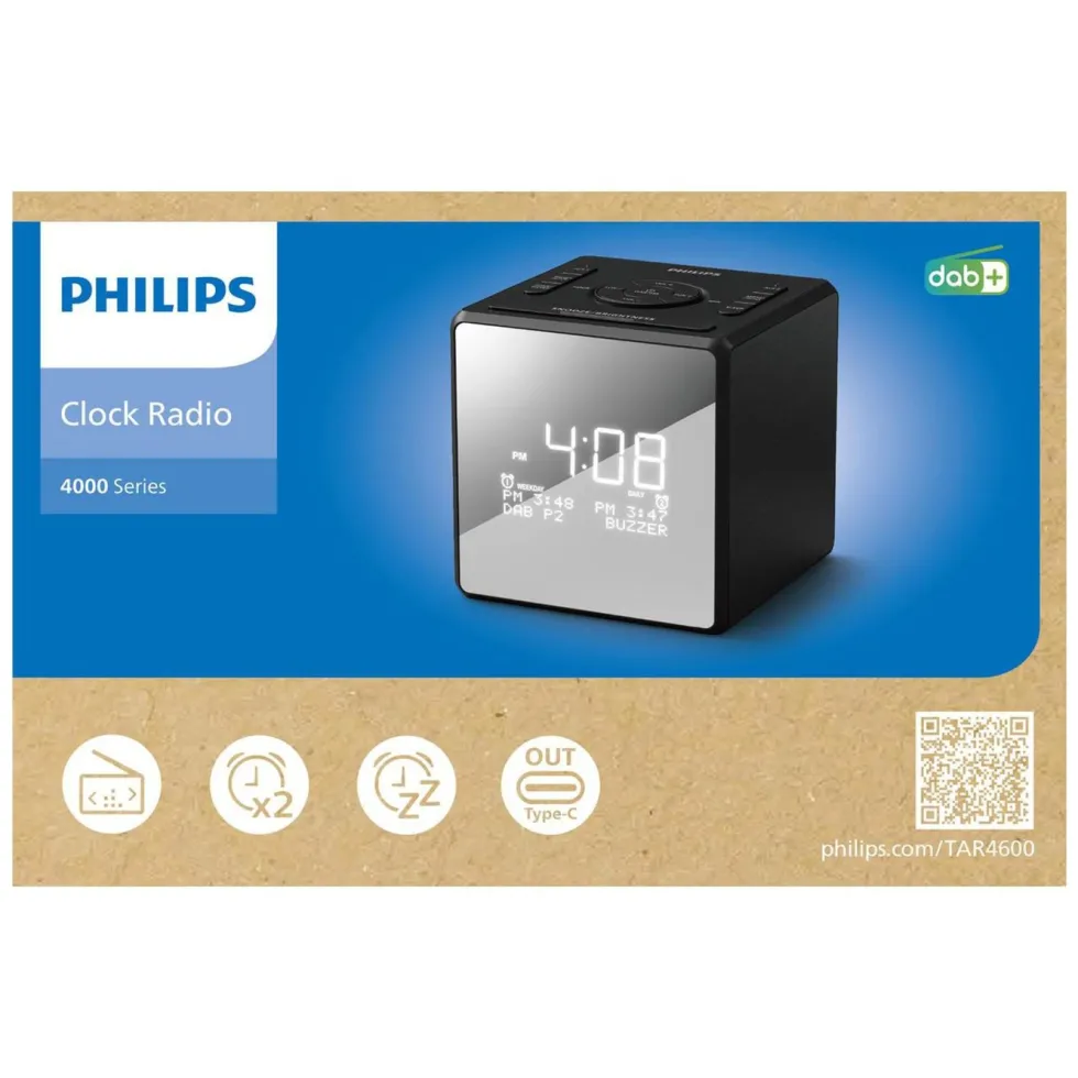 Philips R4600 DAB+-klockradio med USB-C-laddning