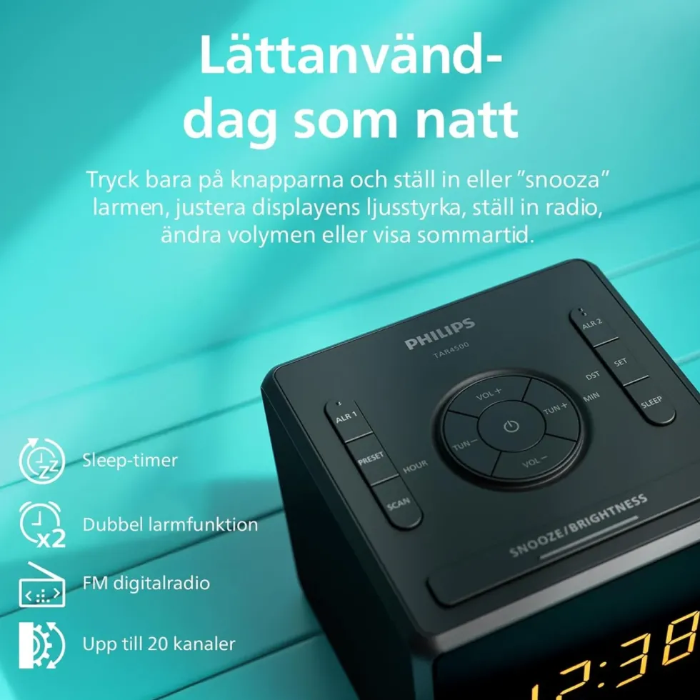 Philips R4500 FM-klockradio med USB-C