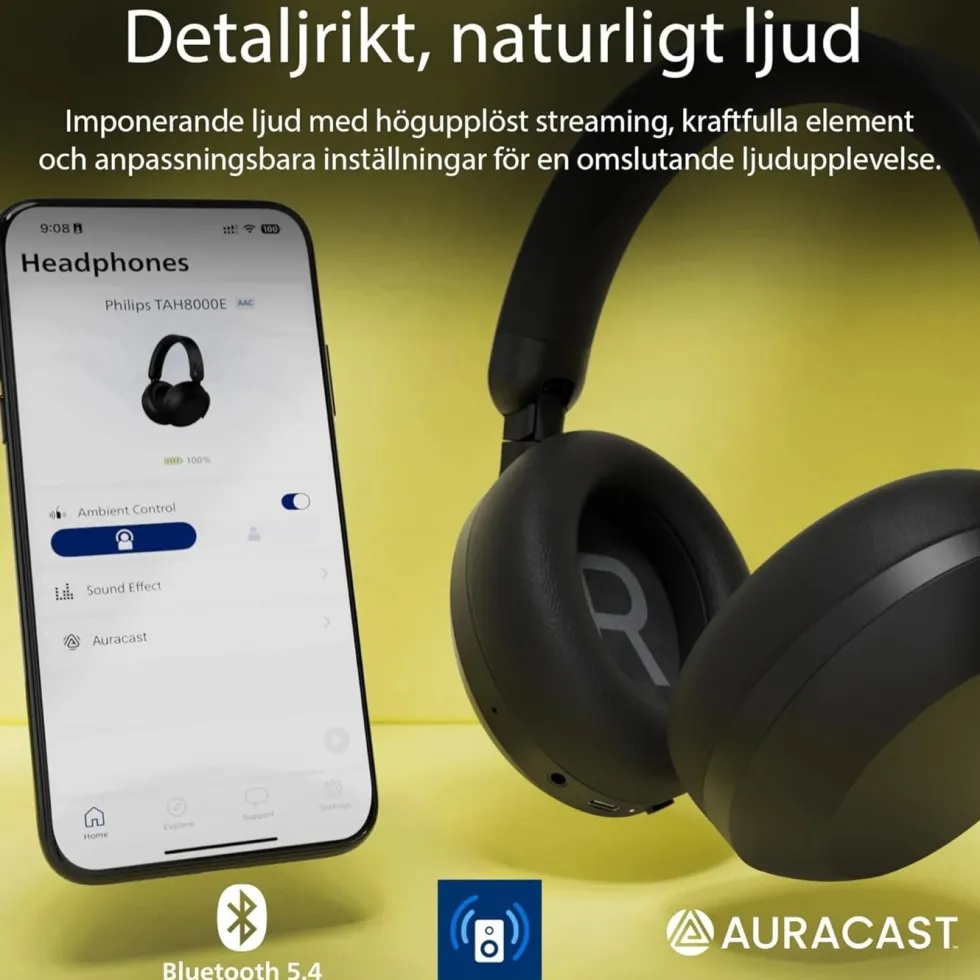 Philips TAH8000E trådlösa over-ear-hörlurar Svart