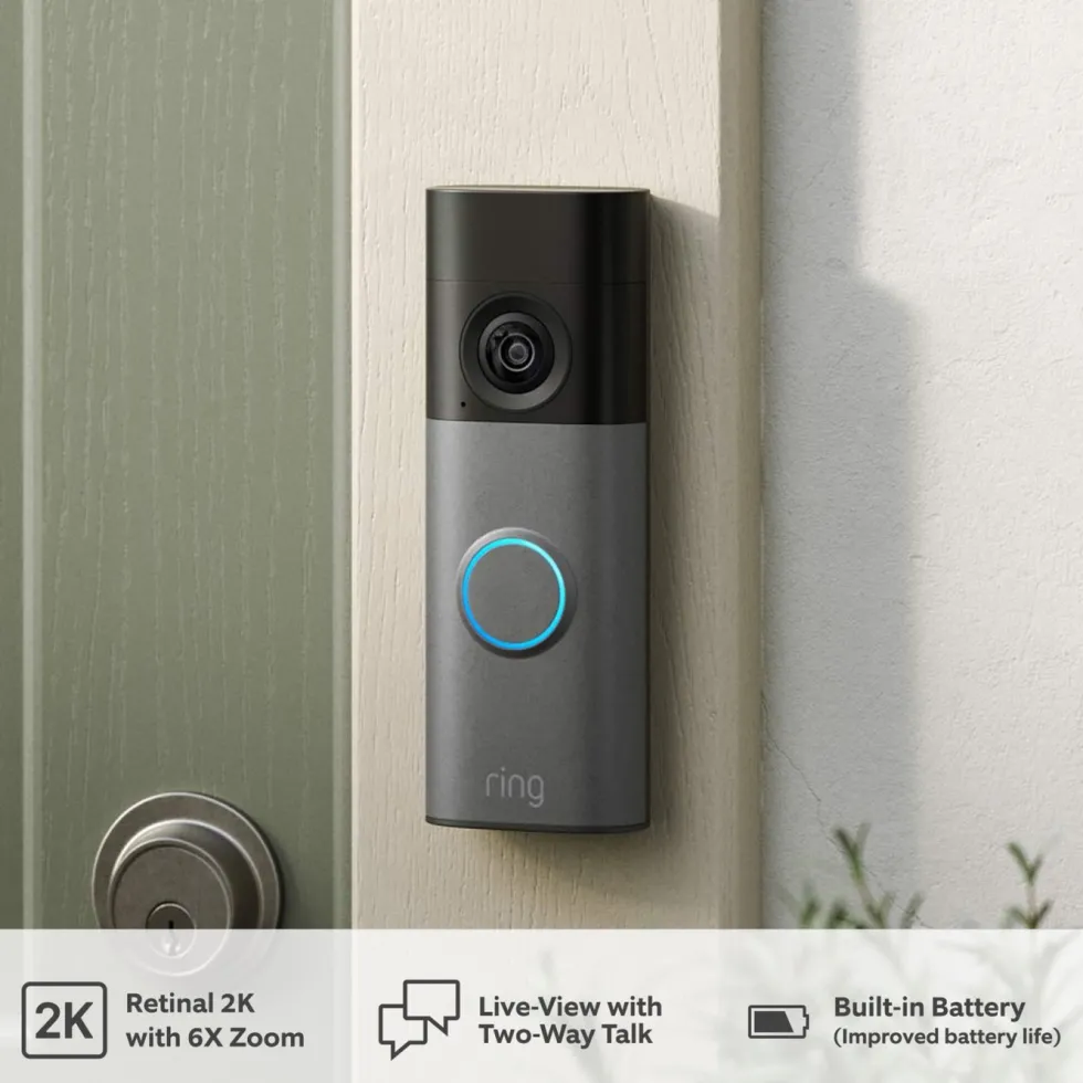 Ring Battery Video Doorbell Retinal 2K Speckled Grey