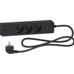 Schneider Electric Grenuttag med brytare och USB-uttag 3-vägs Svart