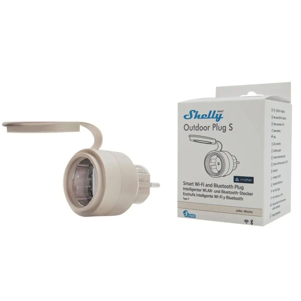 Shelly Outdoor Plug S Gen3 smart utomhuskontakt Mocha