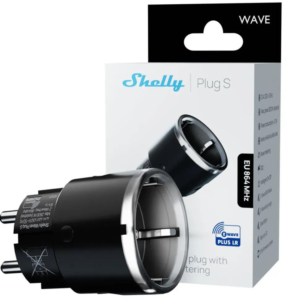Shelly Wave Plug S LR – smart Z-Wave-plugg med energimätning Svart