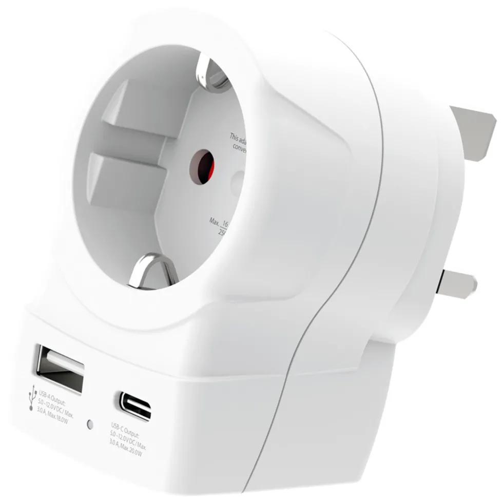 Skross Reseadapter Europa till UK USB AC PD 20W