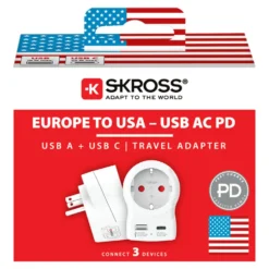 Skross Reseadapter Europa till USA USB AC PD 20W