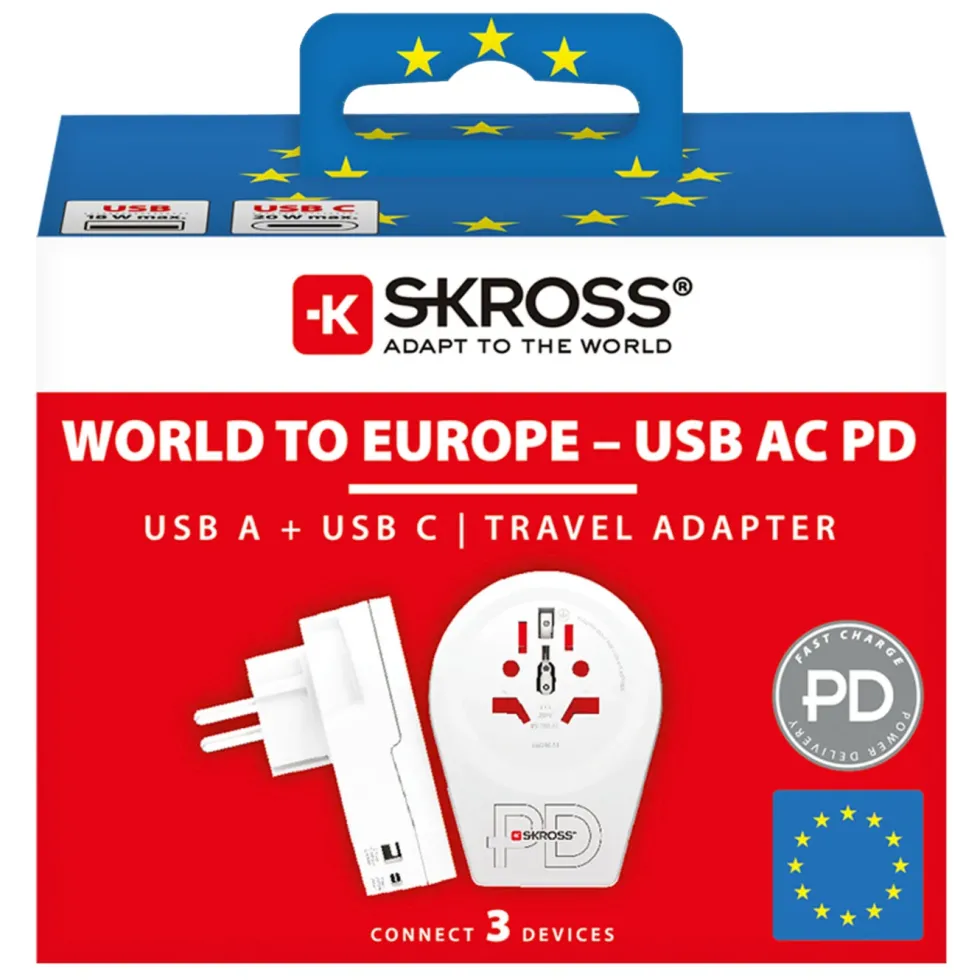 Skross Reseadapter Universal till Europa USB AC PD 20W