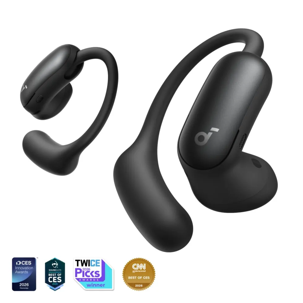 Soundcore AeroFit 2 Pro open ear-hörlurar med brusreducering Svart