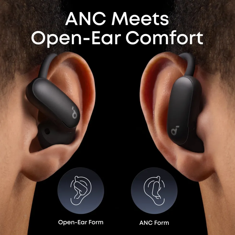 Soundcore AeroFit 2 Pro open ear-hörlurar med brusreducering Svart