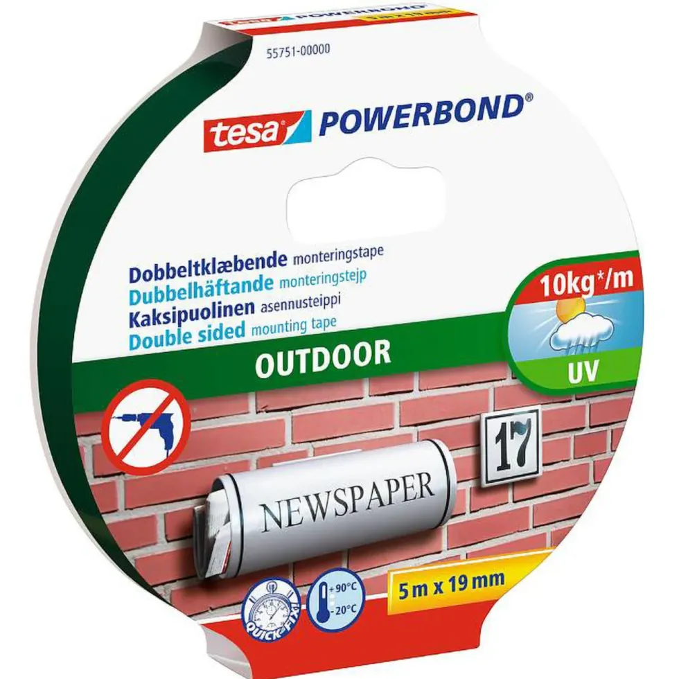 Tesa Outdoor Dubbelhäftande monteringstejp för utomhusbruk 5 m