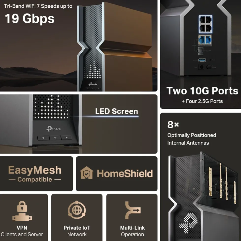 TP-Link Archer BE800 Trådlös router med Wifi 7 BE19000