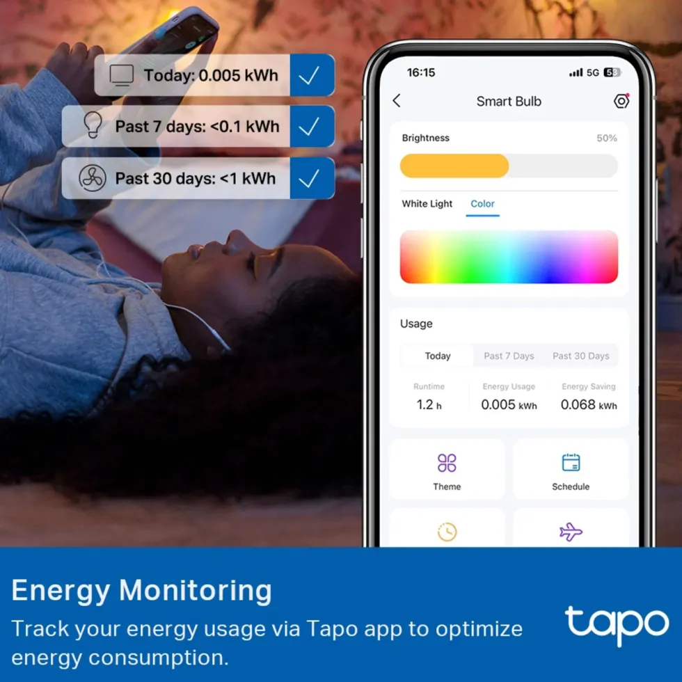 TP-Link Tapo Smart RGB LED-lampa 1100 lumen E27