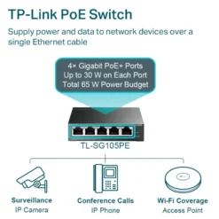 TP-Link TL-SG105PE Administrerbar gigabitswitch 5 portar PoE+