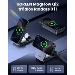 Ugreen 3-i-1 Laddställ med QI2 15 W