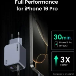 Ugreen Nexode Pro 65 W GaN-snabbladdare med 3 portar
