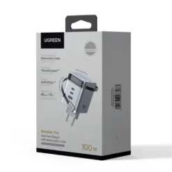 Ugreen Nexode 100 W GaN-snabbladdare med utdragbar USB-C-kabel