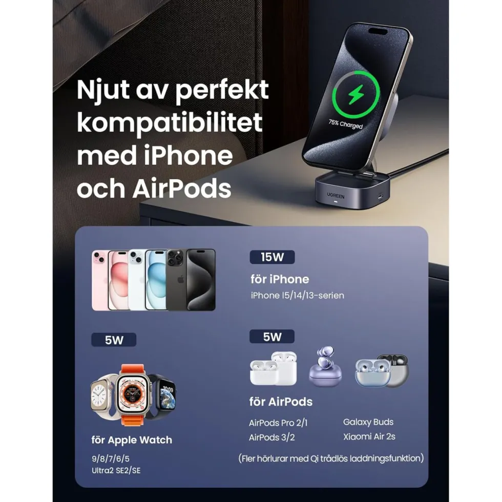 Ugreen Qi2 2-i-1 laddare