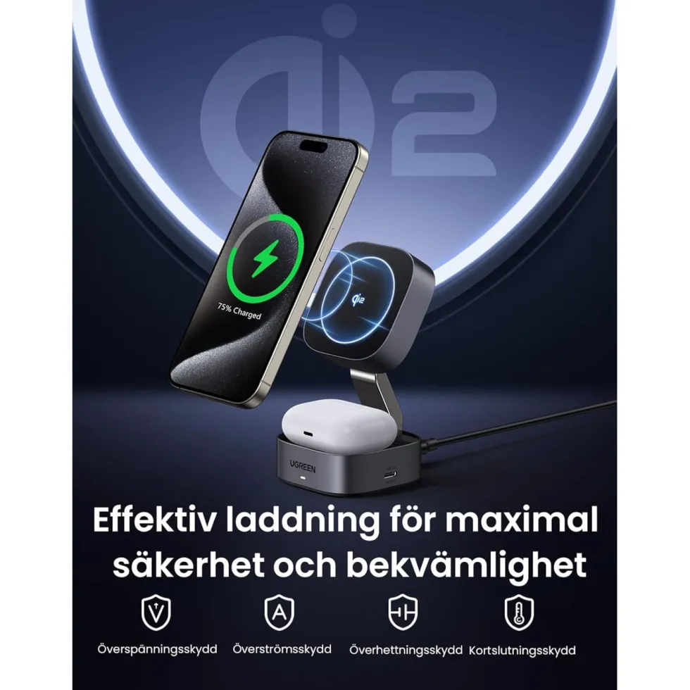 Ugreen Qi2 2-i-1 laddare
