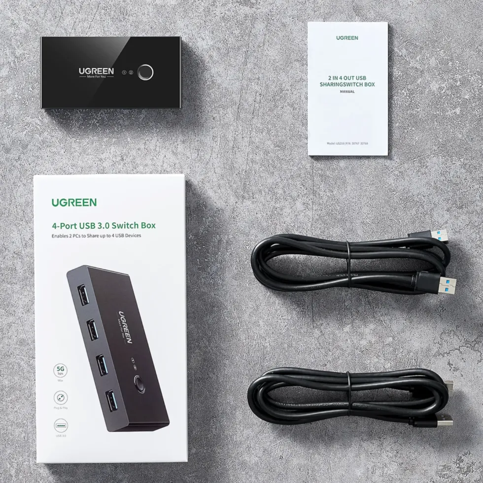 Ugreen USB 3.0-switch med 4 portar för två datorer