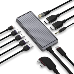 Unisynk 10-portars USB-C-hubb för dubbla skärmar för Mac Grå