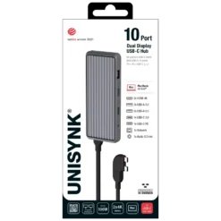 Unisynk 10-portars USB-C-hubb för dubbla skärmar för Mac Grå