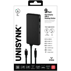 Unisynk USB-C-dockningsstation 9 portar 4K för dubbla skärmar