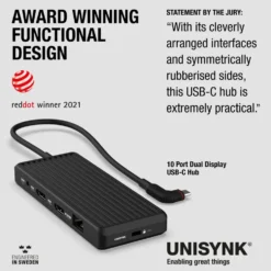 Unisynk USB-C-Hubb 10 portar för dubbla skärmar Windows