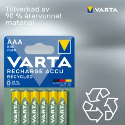 Varta Recharge Recycled AAA-batterier 800 mAh 6-pack